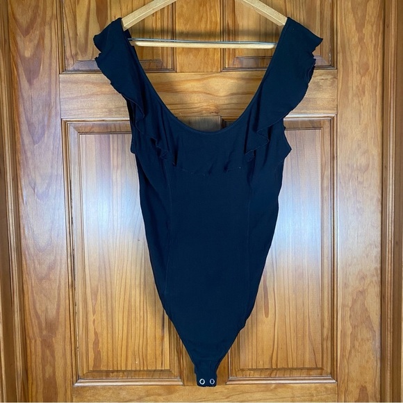 Free People Intimately Uh Huh Ruffle Bodysuit in Black - Picture 4 of 8